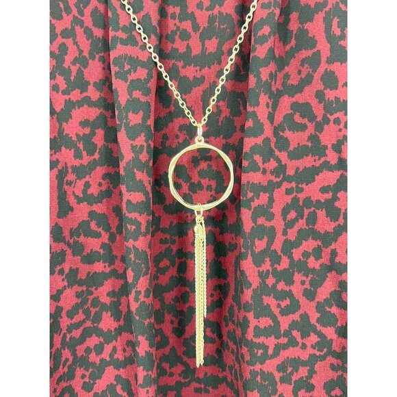 JM Collection Women XL Cherry Pie Red Black Leopard Blouse Long Bell Sleeve New - Picture 3 of 9